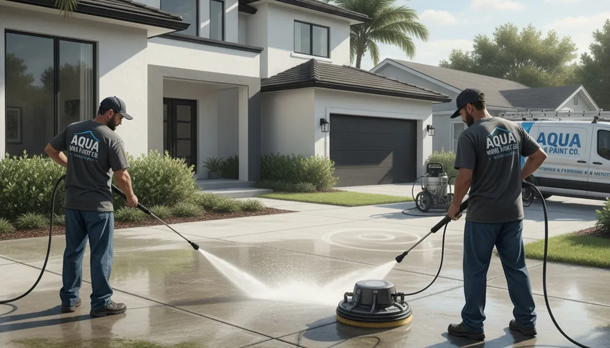 Concrete pressure cleaning in Andover, MA for driveways and walkways by Andover Paint Pros