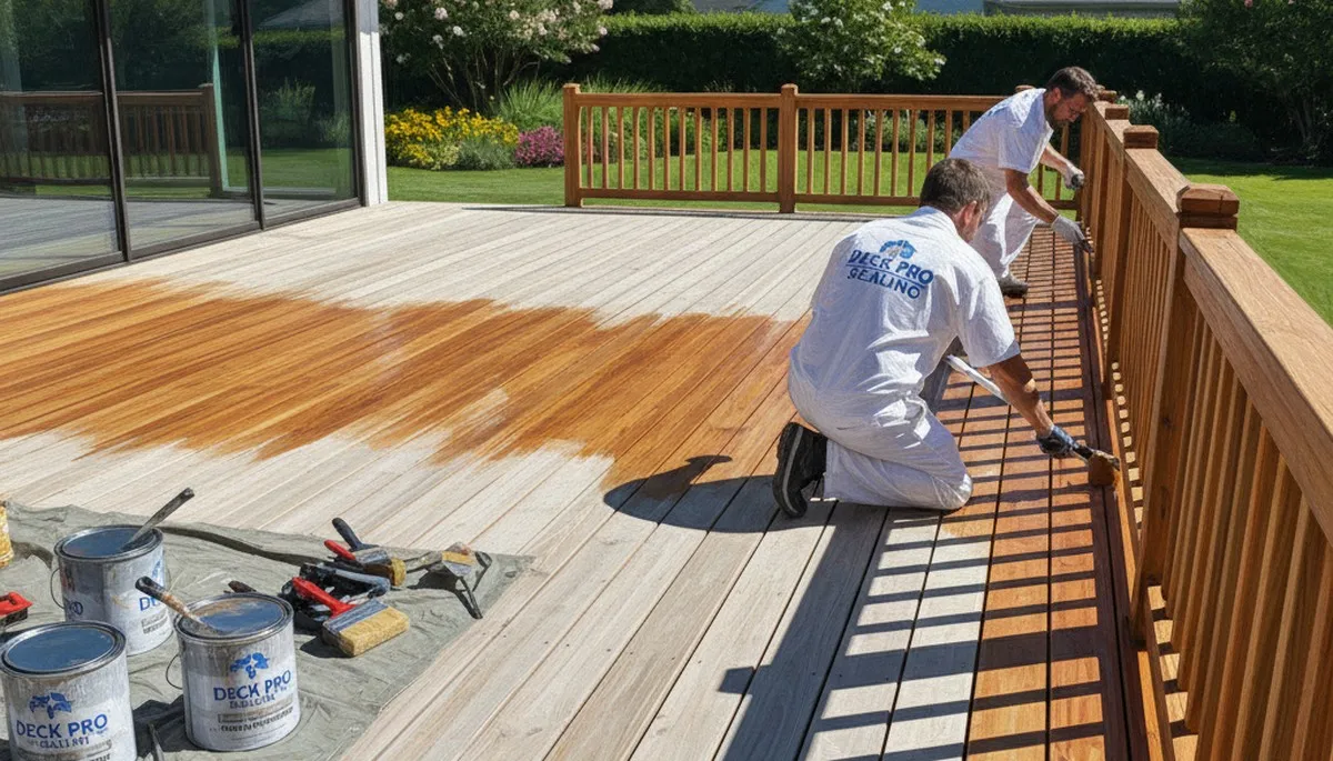 Deck sealing service in Andover, MA for wood deck protection against moisture and UV damage