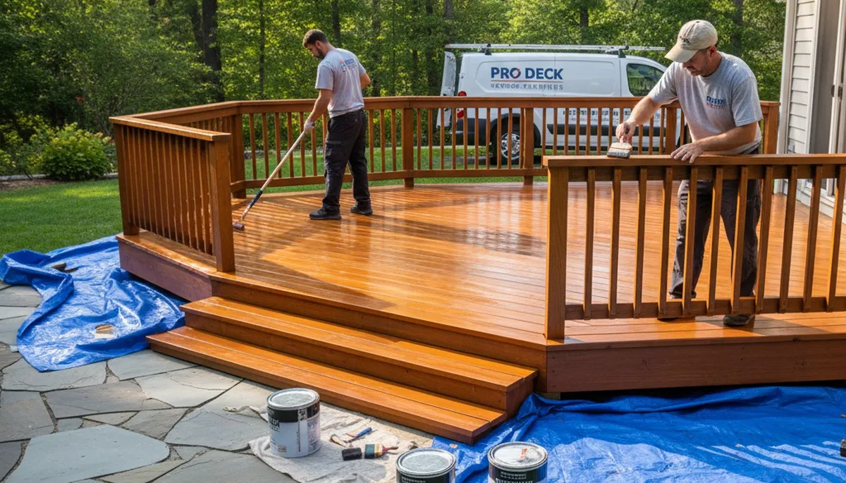 Andover, MA deck staining service by Andover Paint Pros for wood protection and curb appeal
