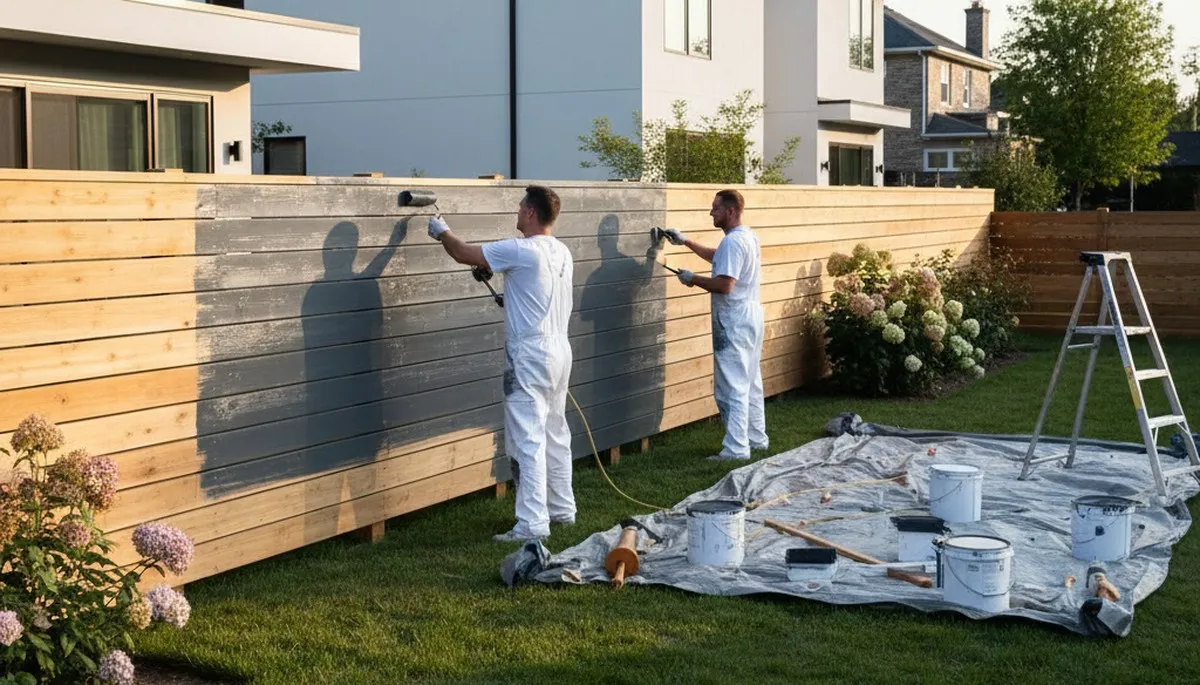 Fence painting in Andover, MA with durable weather-resistant coating for New England homes