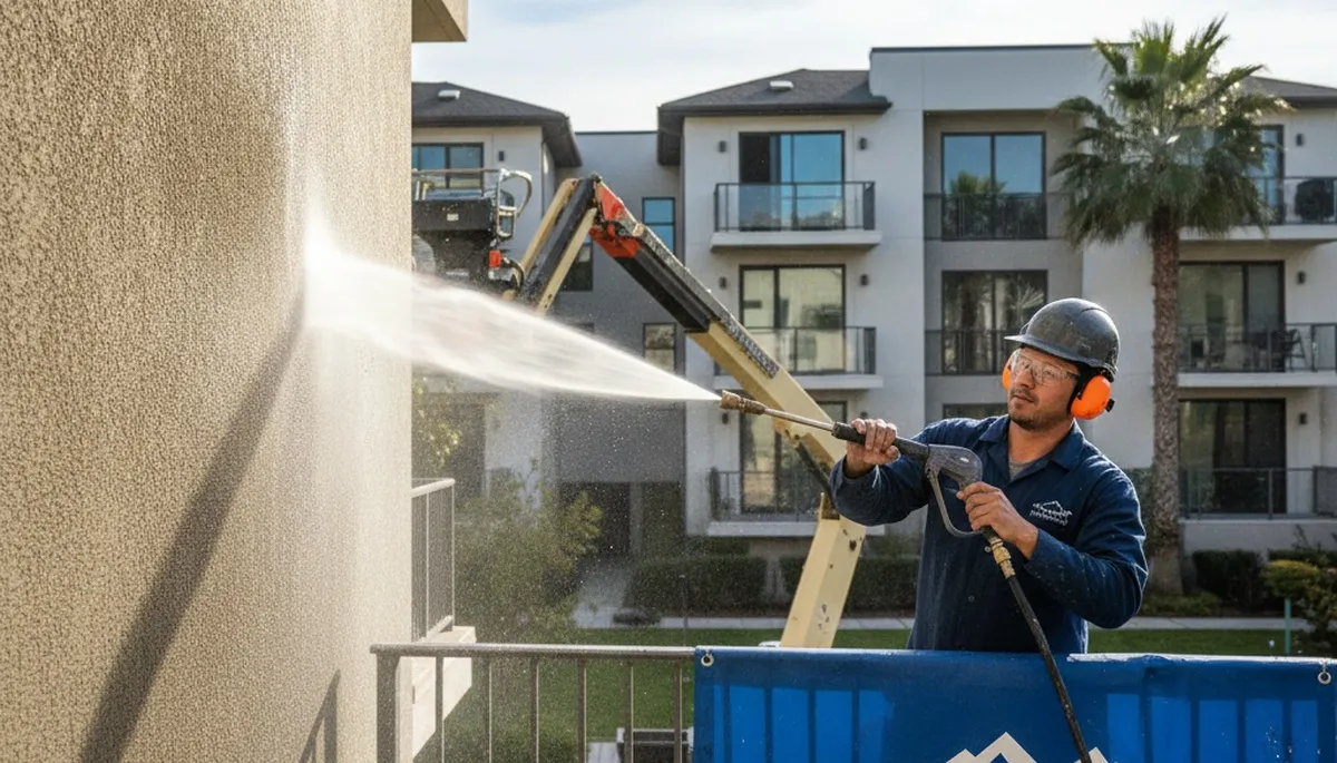Andover, MA pressure cleaning service removing dirt and algae from siding and deck surfaces