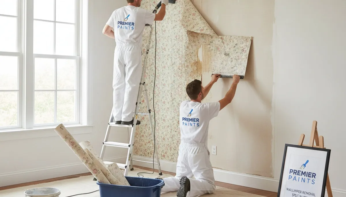 Andover, MA painters removing wallpaper and prepping walls for finishing